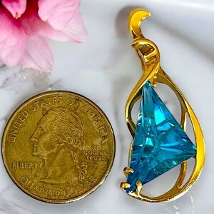 Designer CUSTOM 14k Gold Massive Carved Blue Topaz Enhancer Pendant!